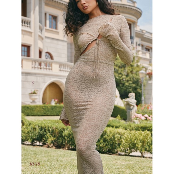 NWT House of CB Giovanna Musk Lace Long Sleeve Maxi Dress Cut Out‎ Small Sexy - Picture 2 of 14